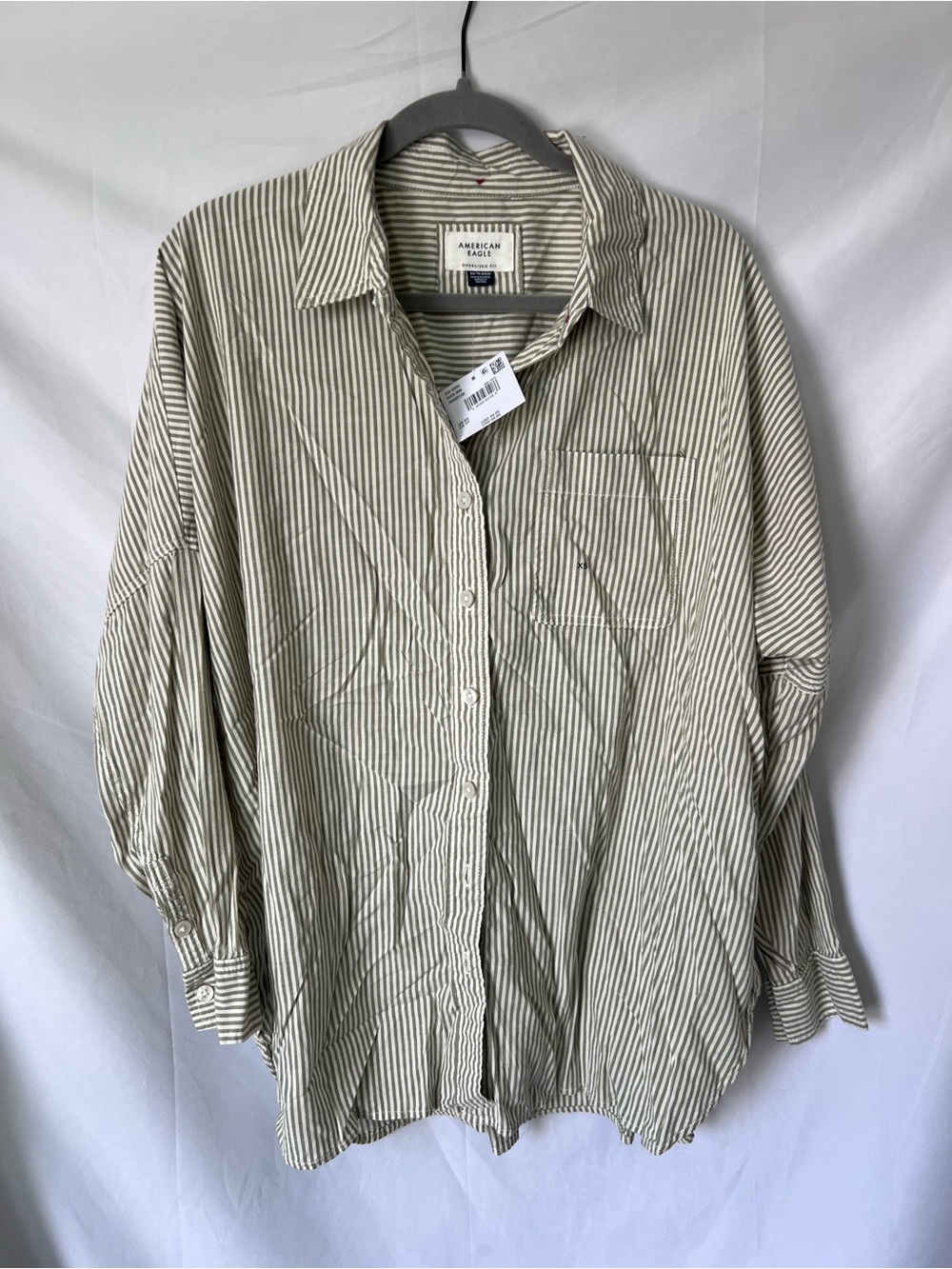 NWT Women’s AMERICAN EAGLE Green Striped Oversized Button Down Top